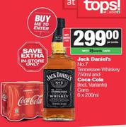 Jack Daniel's No.7 Tennessee Whisky 750ml & Coca Cola Cans-6 x 200ml-For Both