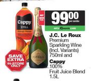 J.C.Le Roux Premium Sparkling Wine 750ml & Cappy 100% Fruit Juice Blend 1.5L-For Both