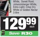 Robertson Sweet Rose, Johannisberger White, Extra Light, Crisp Dry White Or Golden Nectar-3Ltr Each