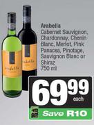 Arabella Cabernet Sauvignon,Chardonnay,Chenin Blanc,Merlot,Pink Panacea,Pinotage Or Shiraz-750ml EA