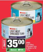 Spar Light Meat Shredded Tuna In Water Or Oil-For Any 2 x 170g