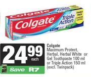 Colgate Maximum Protect,Herbal White Or Gel Toothpaste 100ml Or Triple Action 150ml