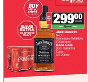 Jack Daniel's No.7 Tennessee Whisky 750ml & Coca Cola Cans-6 x 200ml-For Both