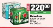 Heineken Lager Or Silver Cans-For 2 x 6 x 500ml