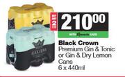 Black Crown Premium Gin & Tonic Or Gin & Dry Lemon Cans-For 2 x 6 x 440ml