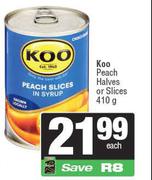 Koo Peach Halves Or Slices-410g