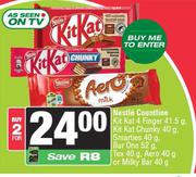 Nestle Countline Kitkat 4F 41.5g,Crunchy 40g,Smarties 40g,Barone 52g,Tex 40g,Aero 40g-For 2
