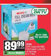 Spar UHT Long Life Milk, Full Cream, Low Fat Or Fat Free-6 x 1L