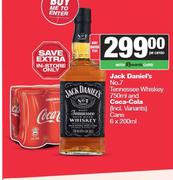 Jack Daniel's No.7 Tennessee Whisky 750ml & Coca Cola Cans-6 x 200ml