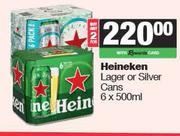 Heineken Lager Or Silver Cans-For 2 x 6 x 500ml