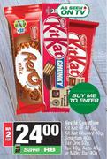 Nestle Countline Kitkat 4F 41.5g,Kitkat Chunky 40g,Smarties 40g,Bar One 52g,Tex 40g,Aero 40g-For 2