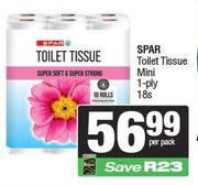 Spar Toilet Tissue Mini 1 Ply-18s Per Pack