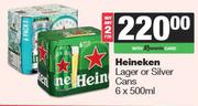 Heineken Lager Or Silver Cans-For 2 x 6 x 500ml