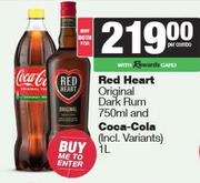 Red Heart Original Dark Rum 750ml & Coca Cola 1L-For Both