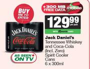 Jack Daniel's Tennessee Whisky & Coca Cola Spirit Cooler Cans-6 x 300ml Per Pack