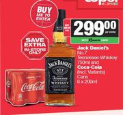 Jack Daniel's No.7 Tennessee Whisky 750ml & Coca Cola Cans-6 x 200ml-For Both