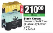 Black Crown Premium Gin & Tonic Or Gin & Dry Lemon Cans-For 2 x 6 x 440ml