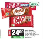 Nestle Countline Kitkat 4F 41.5g,Chunky 40g,Smarties 40g,Barone 52g,Tex 40g,Aero 40g-For 2