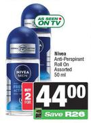 Nivea Anti Perspirant Roll On Assorted-For 2 x 50ml