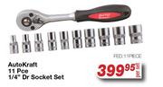 Autokraft 11 Pce 1/4" Dr Socket Set FED.11PIECE-Per Set