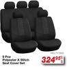 Autokraft 9 Pce Polyester X-Stitch Seat Cover Set FED.TY1843-Per Set