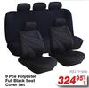 Autokraft 9 Pce Polyester Full Black Seat Cover Set FED.TY1809-Per Set