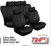 Autokraft 9 Pce PVC Silver Stitch Seat Cover Set FED.TY2253-Per Set