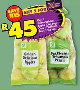 Class 1 Golden Delicious Apples 1.5Kg Bag.Class 1 Packham's Pears 1.5Kg Bag-For Any 2