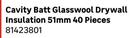 Cavity Batt Glasswool Drywall Insulation 51mm 40 Pieces 81423801