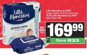 Little Munchkins By Spar Diapers VP Assorted Sizes Plus Baby Wipes 80s-For Both