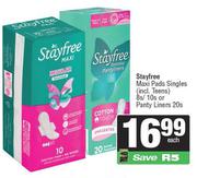Stayfree Maxi Pads Singles 8s/10s Or Pantyliners 20s