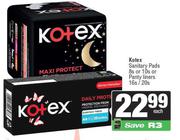 Kotex Sanitary Pads 8s Or 10s Or Pantyliners 16s/20s