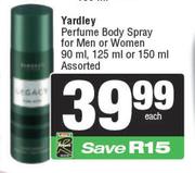 Yardley Perfume Body Spray For Men Or Women Assorted-90ml, 125ml, 150ml