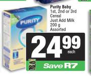 Purity Baby 1st,2nd Or 3rd Cereal Just Add Milk Assorted-200g