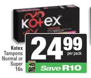 Kotex Tampons Normal Or Super-16s Per Pack