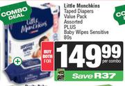 Little Munchkins Taped Diapers Value Pack Plus Baby Wipes Sensitive 80s-For Both