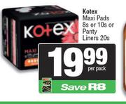 Kotex Maxi Pads 8s Or 10s Or Pantyliners 20s-Per Pack