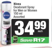 Nivea Deodorant Spray For Men Or Women Assorted-150ml