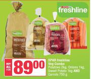 Spar Freshline Veg Combo Potatoes 2Kg,Onions 1Kg,Sweet Potato 1Kg & Carrots 750g-For All