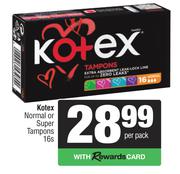 Kotex Normal Or Super Tampons-16s Per Pack