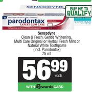 Sensodyne Clean & Fresh,Gentle Whitening,Multi Care Original/Herbal,Fresh Mint Toothpaste-75ml Each