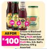 Crosse & Blackwell Tangy Mayo 750ml+All Gold Tomato Sauce 700ml+Mrs.H.S Ball's Chutney 470g