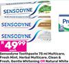Sensodyne Fresh Mint,Herbal Multicare,Clean&Fresh,Gentle Whitening/Natural White Toothpaste-75ml EA