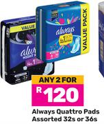 Always Quattro Pads Assorted 32s Or 36s Pack-For Any 2