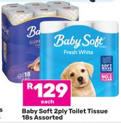 Baby Soft 2 Ply Toilet Tissue 18s Pack Assorted-Each