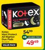 Kotex Maxi Protect All Nighter Duo Pads 16 Pack Value Pack