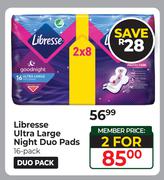Libresse Ultra Large Night Duo Pads 16 Pack-For 2