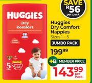 Huggies Dry Comfort Nappies(Sizes 1-5) Jumbo Pack-Per Pack