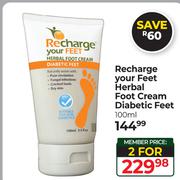 Recharge Your Feet Herbal Foot Cream Diabetic Feet-For 2 x 100ml