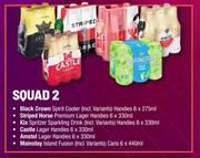 Black Crown Spirit Cooler Handies 6x275ml+Striped Horse Handies 6x330ml+Kix Spritzer 6x330ml